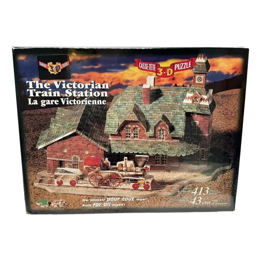Supertek 3D Jig Saw Puzzle 493 pc Victorian Train Station 1800s ‎ New